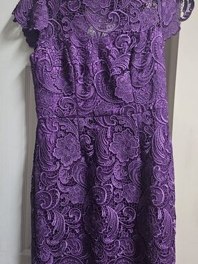 Purple Heavy Lace Knee Lenght sheath Dress